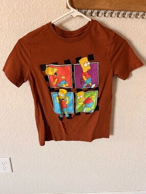 Old Navy Brown Short Sleeve Tee with Colorful Bart Simpson Panels